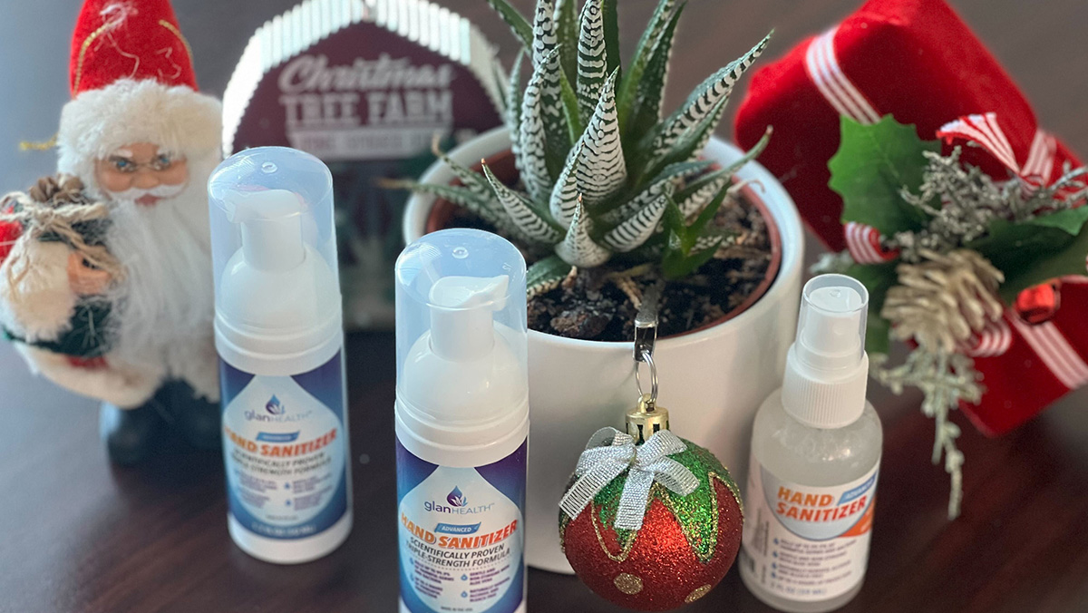 Stay Safe and Sanitized this Holiday Season with alcohol-free sanitizing products - hand sanitizers on the table